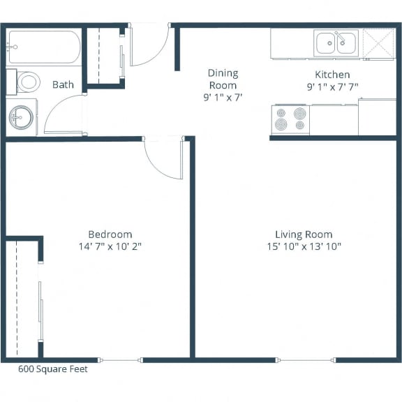 Georgetown on the River Apartments, Fridley, Minnesota | One Bedroom Floor Plan 11D 600 Square-Feet One Bedroom Floor Plan 11D at Georgetown on the River Apartments, Fridley, Minnesota
