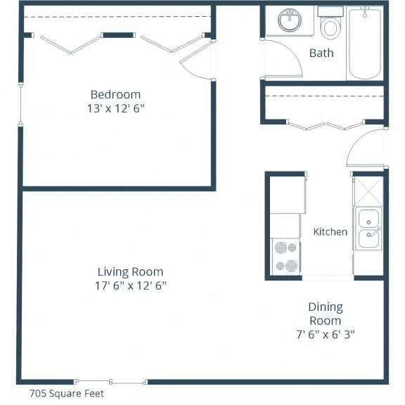 Maplewood Apartments | One Bedroom Floor Plan