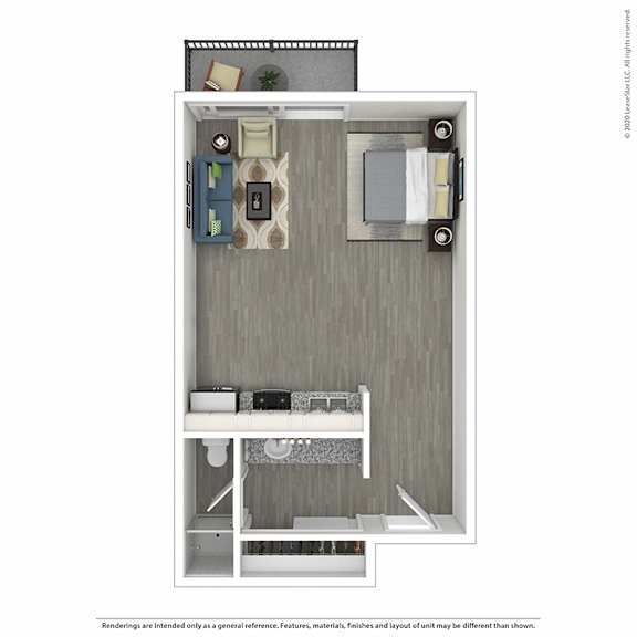 Studio B Floor Plan  at Mediterranean Village West Hollywood, West Hollywood