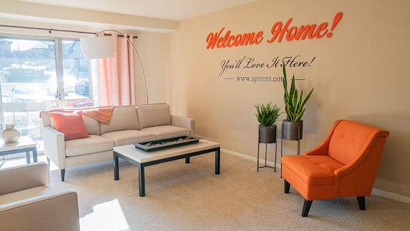 Bright spacious living room at Cranbrook Hills Apartments, Cockeysville, Maryland