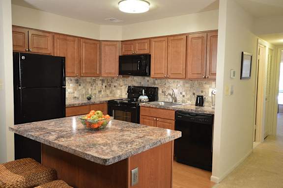 Updated Island kitchen at Cranbrook Hills Apartments, Cockeysville