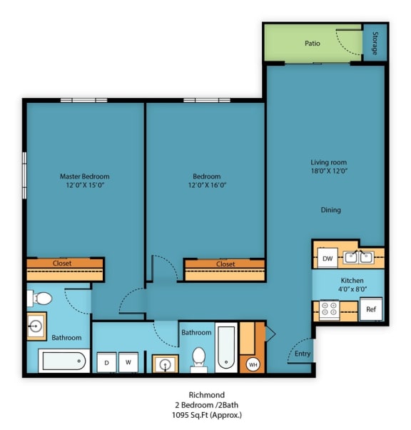 2x2f Floor Plan at Camelot Apartment Homes, Everett, WA, 98204