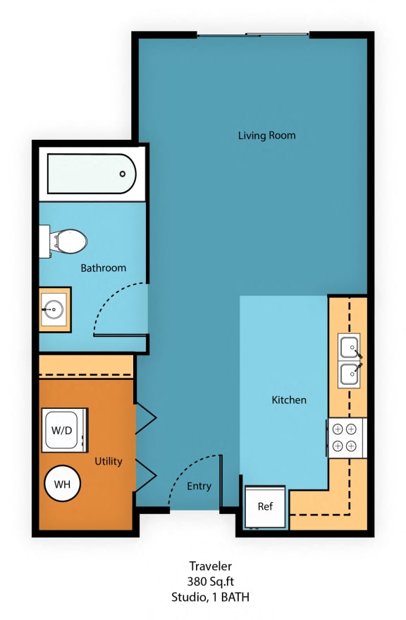 0x1a Floor Plan at Guinevere Apartment Homes, Seattle, WA, 98103
