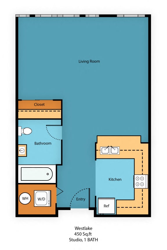 0x1b Floor Plan at Guinevere Apartment Homes, Seattle, WA