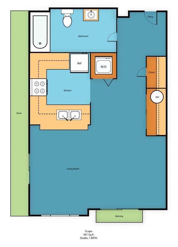 0x1h Floor Plan at Guinevere Apartment Homes, Seattle, WA, 98103
