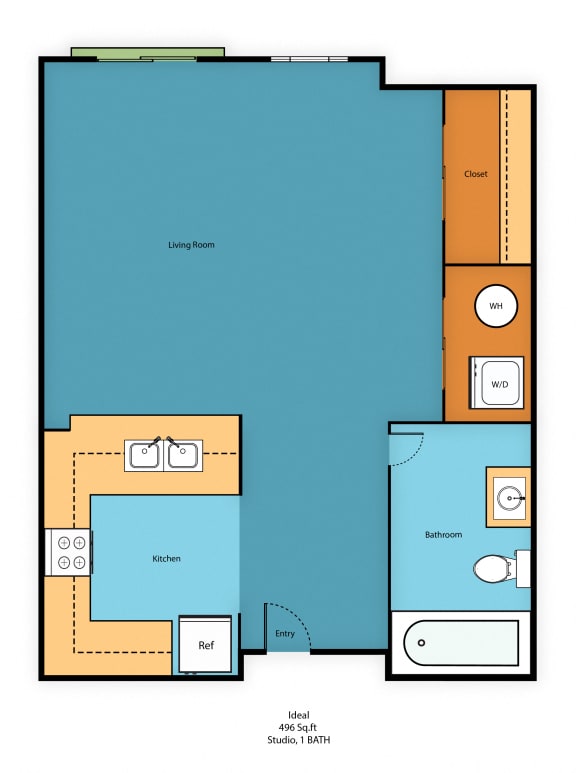 0x1i Floor Plan at Guinevere Apartment Homes, Seattle, WA