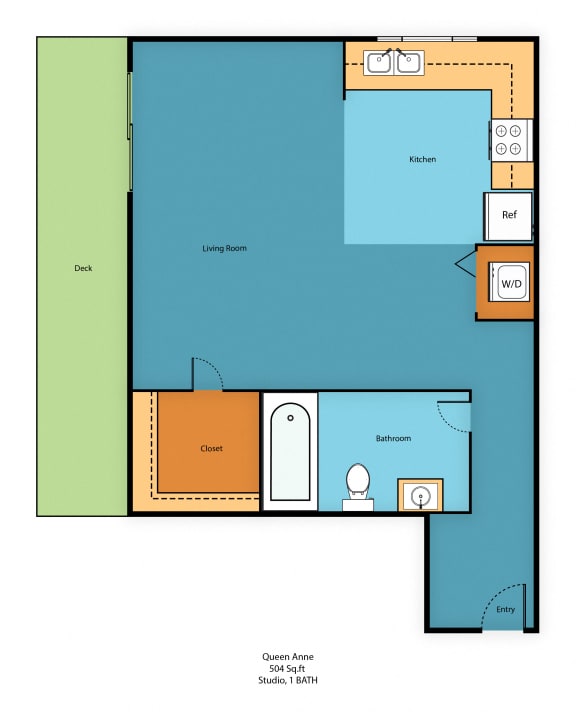 0x1j Floor Plan at Guinevere Apartment Homes, Seattle, 98103