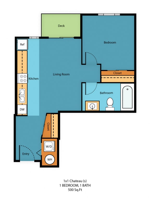 1x1a Floor Plan at Guinevere Apartment Homes, Seattle