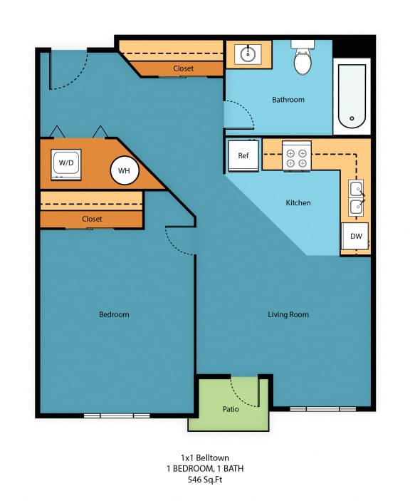 1x1c Floor Plan at Guinevere Apartment Homes, Washington, 98103