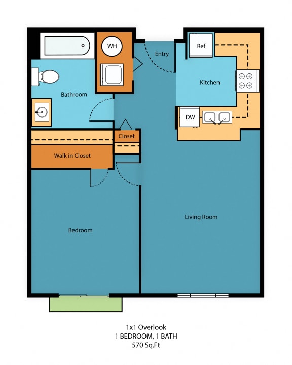 1x1j Floor Plan at Guinevere Apartment Homes, Washington, 98103