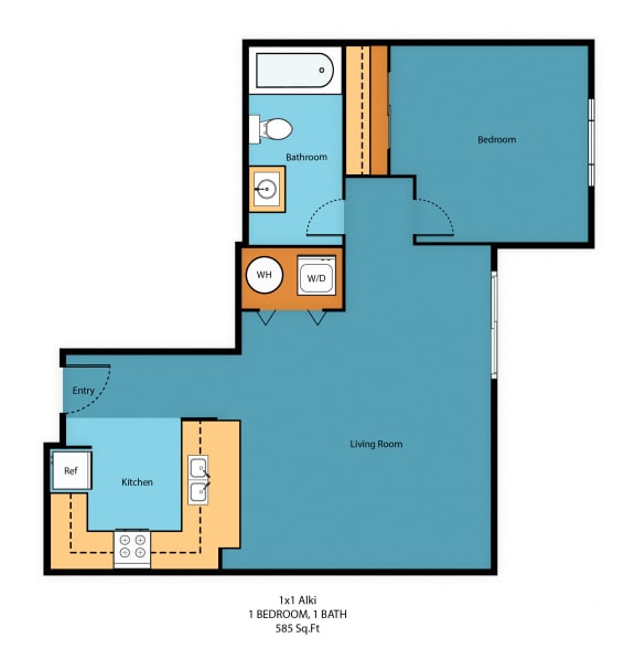 1x1k Floor Plan at Guinevere Apartment Homes, Seattle, WA, 98103
