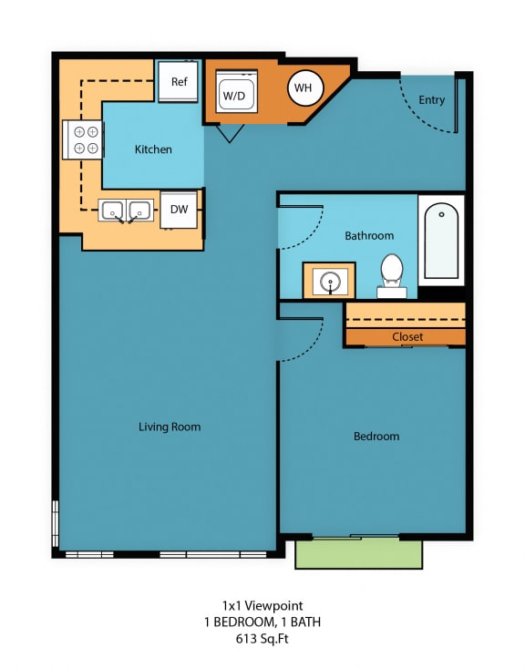 1x1p Floor Plan at Guinevere Apartment Homes, Washington