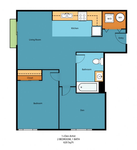 1x1q Floor Plan at Guinevere Apartment Homes, Washington, 98103