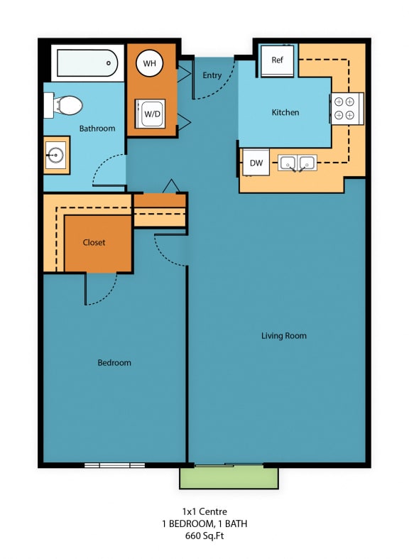 1x1u Floor Plan at Guinevere Apartment Homes, Seattle, Washington