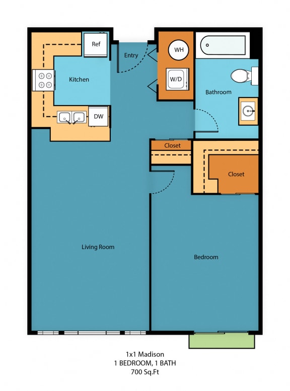 1x1x Floor Plan at Guinevere Apartment Homes, Washington, 98103