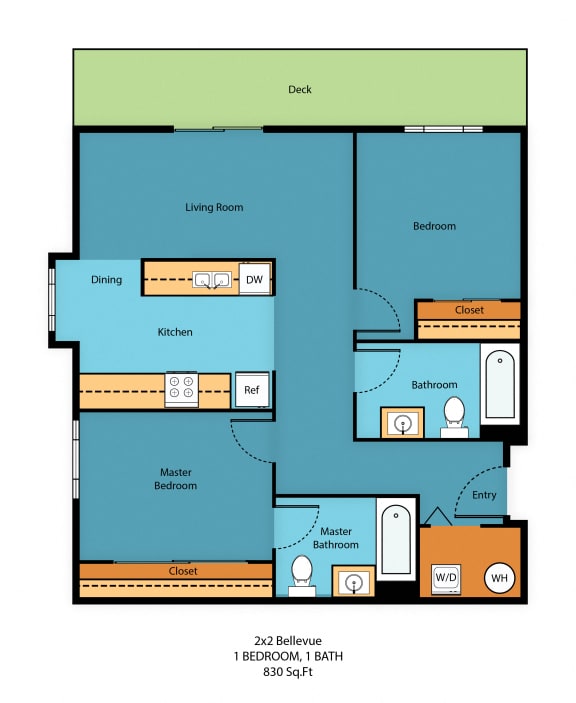 2x2a Floor Plan at Guinevere Apartment Homes, Seattle, Washington
