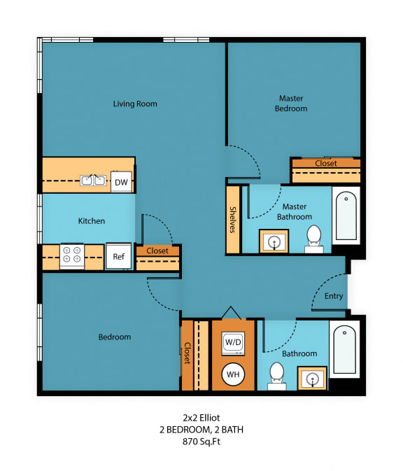 2x2e Floor Plan at Guinevere Apartment Homes, Seattle, WA, 98103