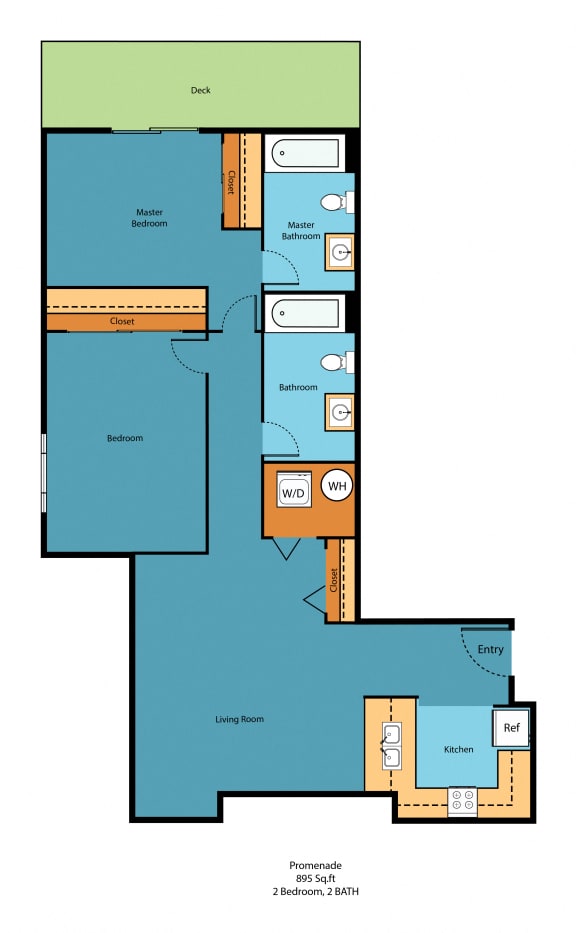 2x2h Floor Plan at Guinevere Apartment Homes, Seattle, Washington