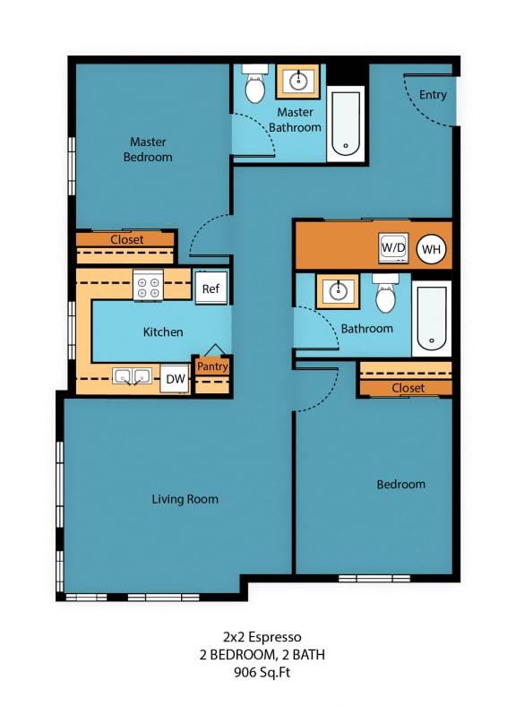 2x2k Floor Plan at Guinevere Apartment Homes, Washington, 98103