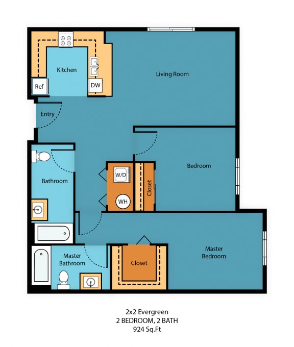2x2i Floor Plan at Guinevere Apartment Homes, Seattle, WA, 98103