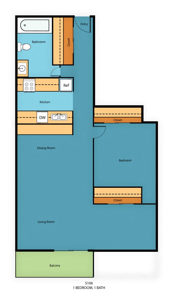HC1x1b Floor Plan at Hill Crest Apartment Homes, Seattle, Washington