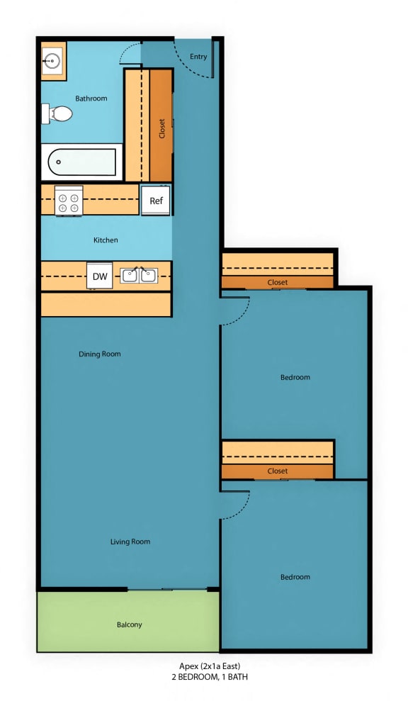 Floor Plan  HC2x1a Floor Plan at Hill Crest Apartment Homes, Washington, 98126