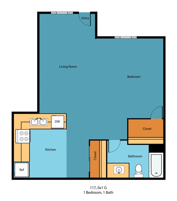 IL1x1e Floor Plan at Illumina Apartment Homes, Seattle, WA, 98102