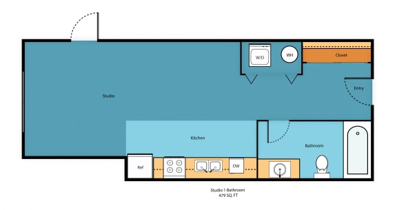 0x1b Floor Plan at Promenade at the Park Apartment Homes, Washington