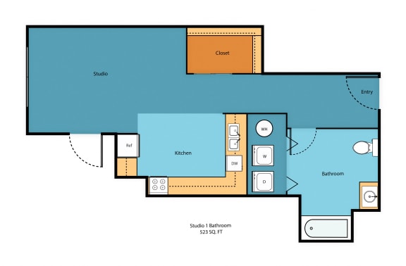 0x1c Floor Plan at Promenade at the Park Apartment Homes, Washington, 98125