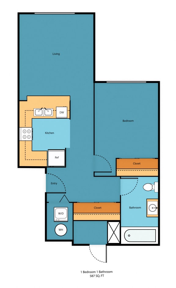 1x1b Floor Plan at Promenade at the Park Apartment Homes, Seattle, 98125