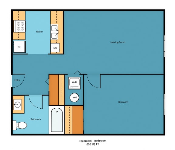 1x1c Floor Plan at Promenade at the Park Apartment Homes, Seattle, Washington