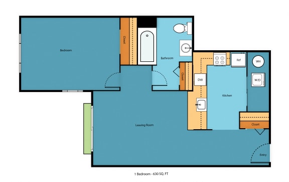 1x1d Floor Plan at Promenade at the Park Apartment Homes, Seattle