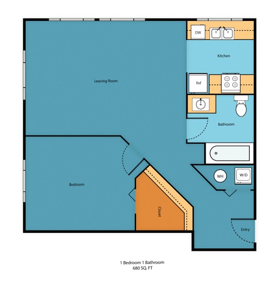 1x1e Floor Plan at Promenade at the Park Apartment Homes, Washington