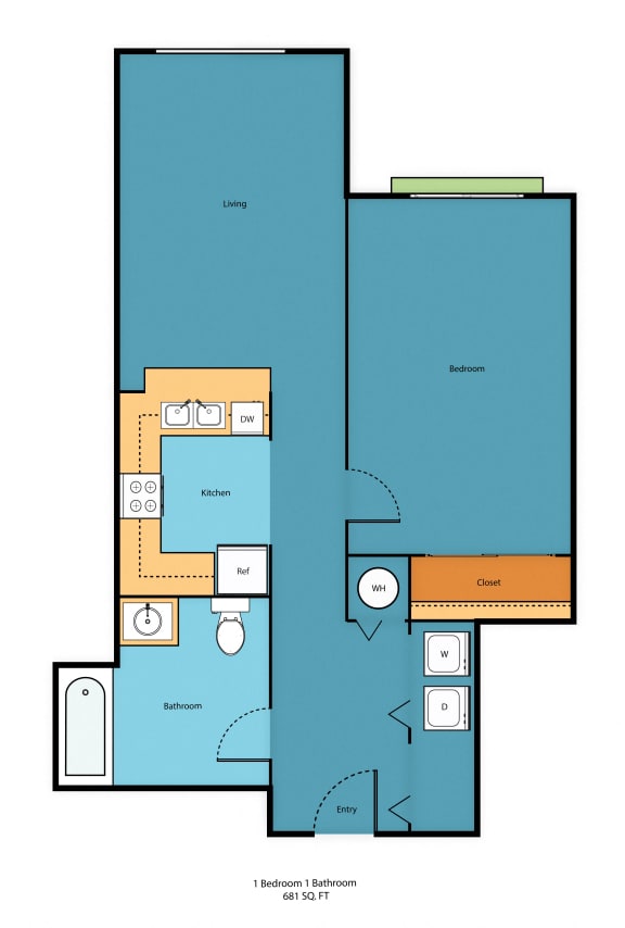 1x1f Floor Plan at Promenade at the Park Apartment Homes, Washington, 98125