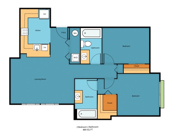 2x2a Floor Plan at Promenade at the Park Apartment Homes, Washington