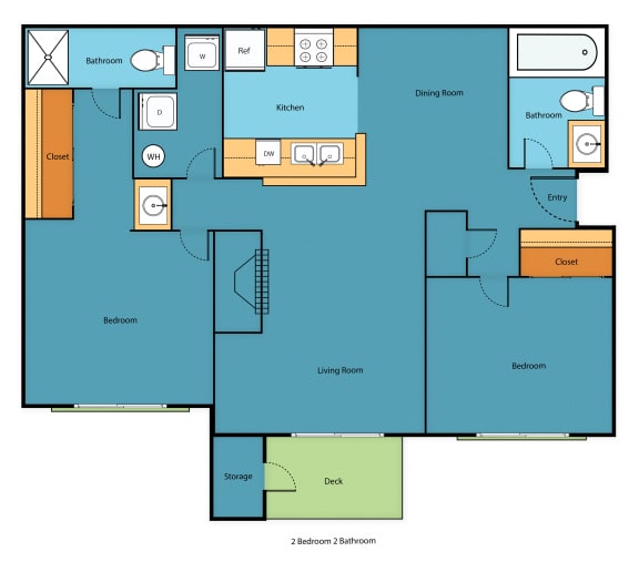 2 Bed 2 Bath Floor Plan at Serra Vista Apartment Homes, Lynnwood, WA, 98087
