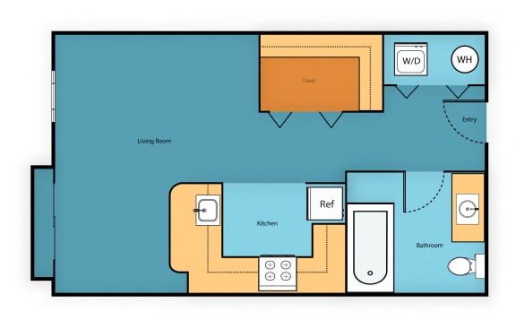 0 Bed 1 Bath Floor Plan at Sir Gallahad Apartment Homes, Washington, 98004