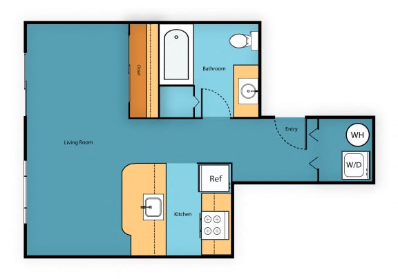 0 Bedroom 1 Bath Floor Plan at Sir Gallahad Apartment Homes, Bellevue, WA, 98004