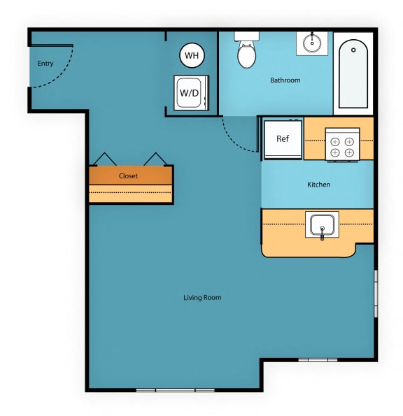 0 Bedroom 1 Bathroom Floor Plan at Sir Gallahad Apartment Homes, Bellevue, Washington