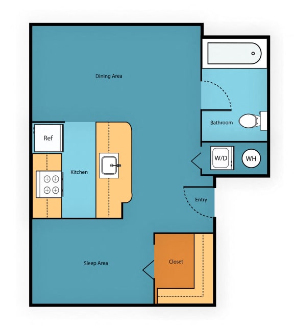 Studio 0 Bed 1 Bath Floor Plan at Sir Gallahad Apartment Homes, Bellevue