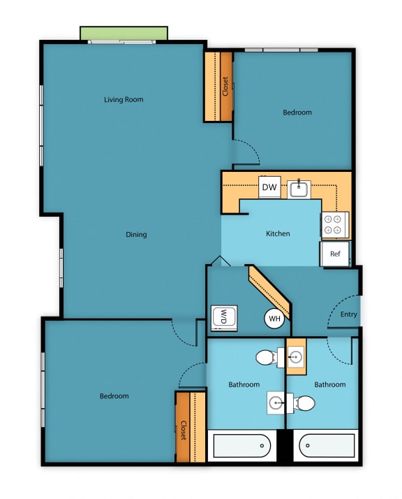Two Bedroom Floor Plan at Sir Gallahad Apartment Homes, Bellevue, Washington