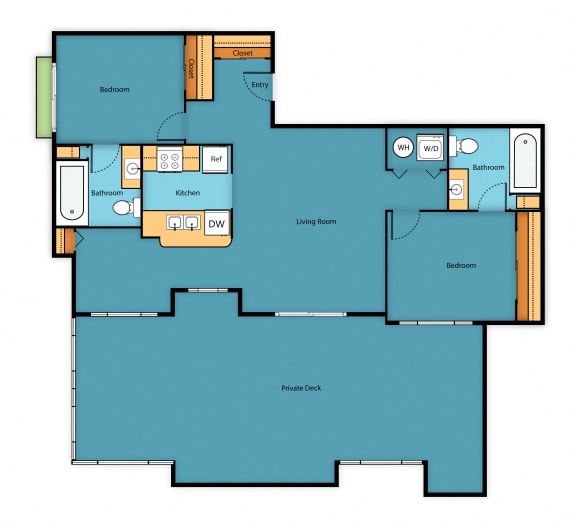 2 Bed 2 Bath Floor Plan at Sir Gallahad Apartment Homes, Washington