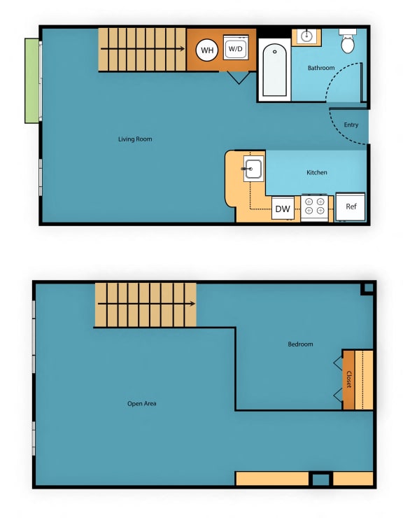 One Bedroom One Bathroom Floor Plan at Sir Gallahad Apartment Homes, Bellevue, WA, 98004