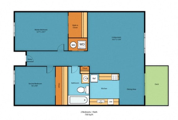 2x1b Floor Plan at Swiss Gables Apartment Homes, Washington, 98032