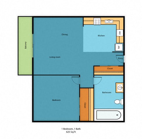 a floor plan of a small apartment at Willows Court Apartment Homes, Seattle, 98125