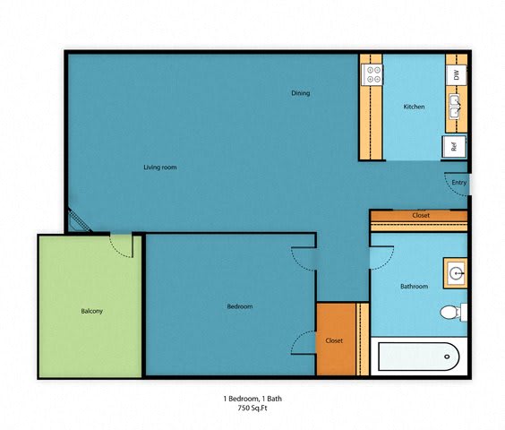a floor plan of a small apartment at Willows Court Apartment Homes, Seattle, Washington 98125