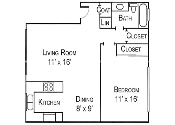 the floor plan of a small apartmenta bedroom and a living room
