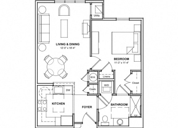 One Bedroom Floor Plan- 1A