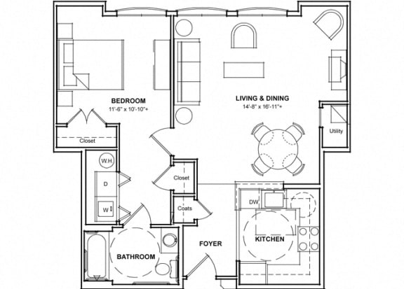 Handicap Accessible One Bedroom Floor Plan- 1B