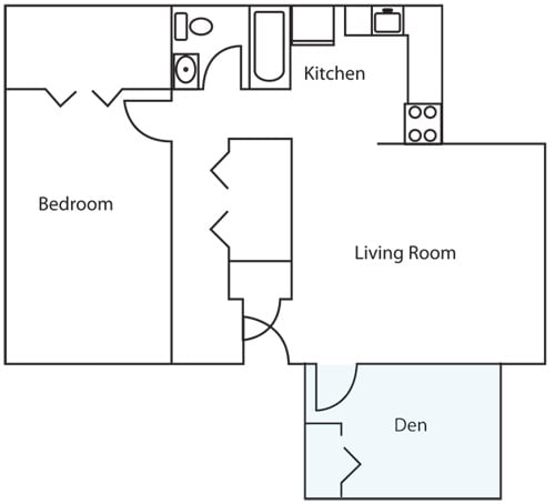 Indian Bridge 1 Bedroom Floor Plan with Den